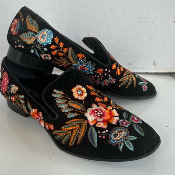 Johnny was Bianca loafers embroidered flowers suede flat shoes - Picture 11 of 11